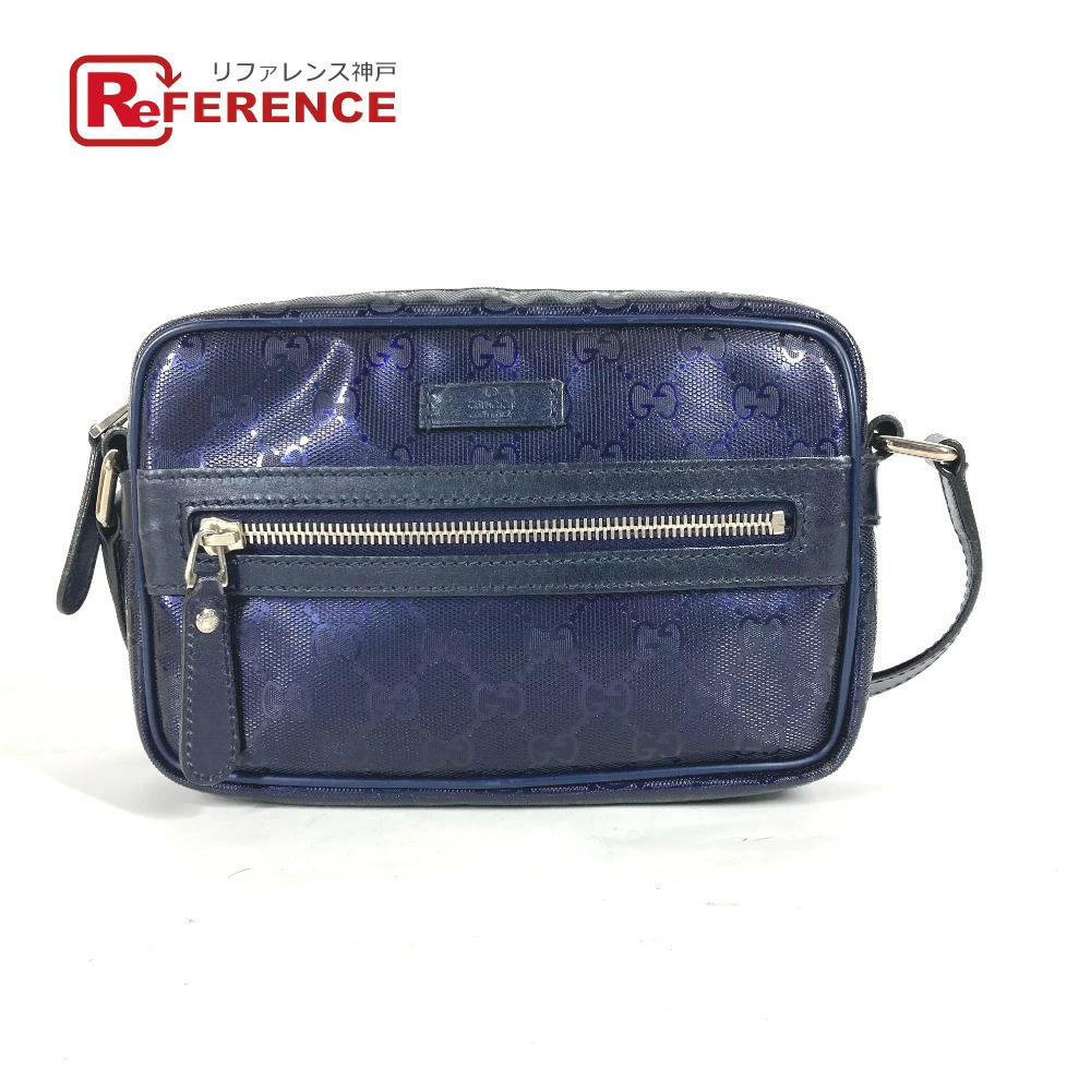 GUCCI GG Imprime Bag Crossbody Clutch Shoulder Leather Blue